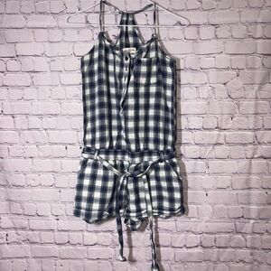 Abercrombie & Fitch plaid romper Women's M Blue White Button Front Halter Beach